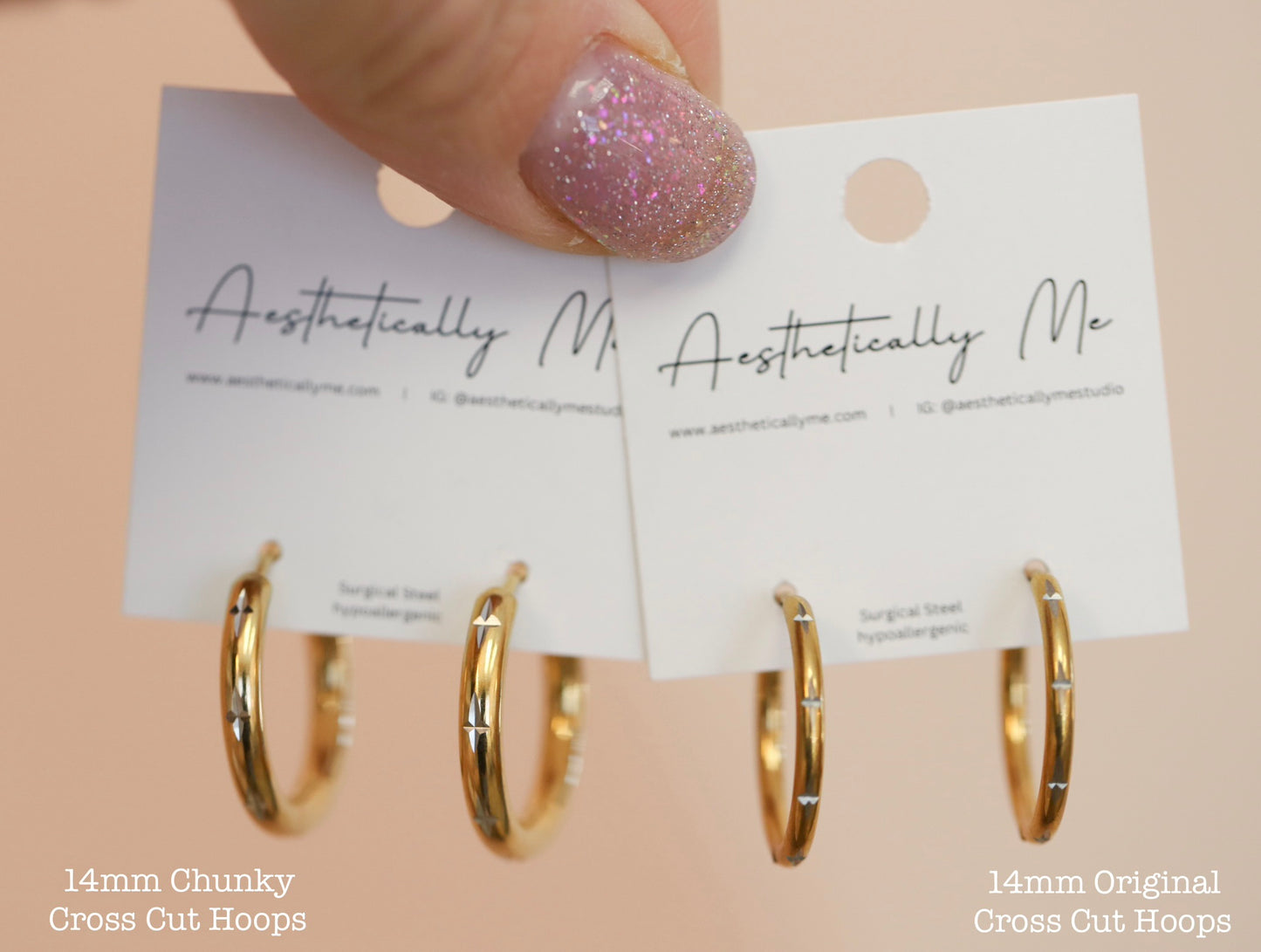 Chunky Cross Cut Gold Hoops