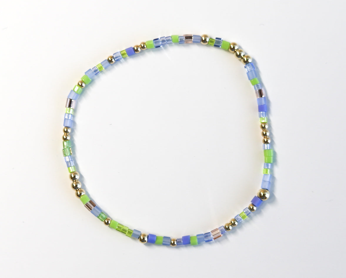 Periwinkle Lime 1:1 Glass Bead Bracelet