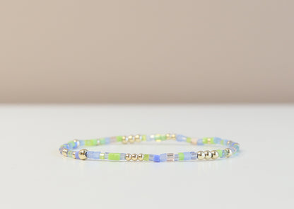 Periwinkle Lime Glass Bead Bracelet