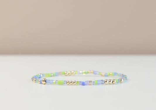 Periwinkle Lime Glass Bead Bracelet