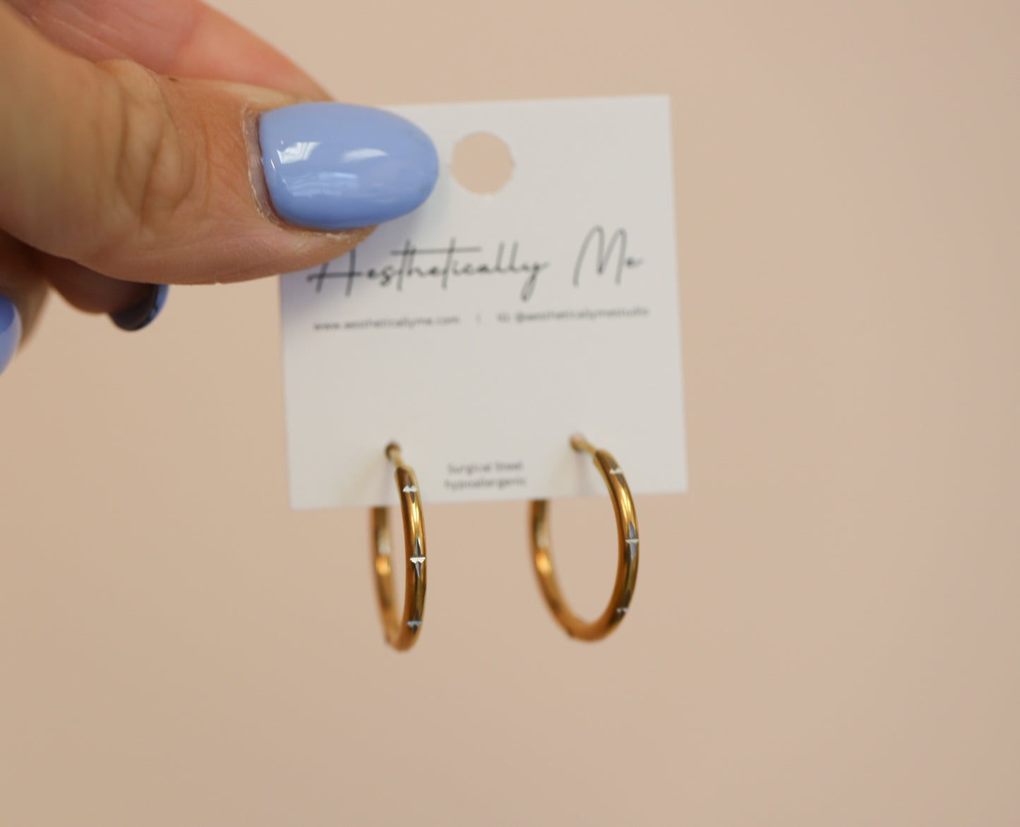 Cross Cut Surgical Steel Gold Hoops
