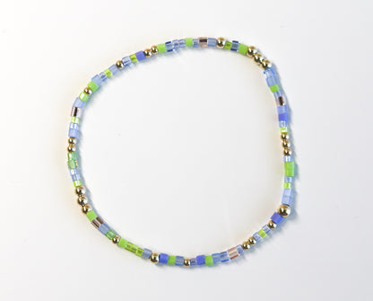 Periwinkle Lime Glass Bead Bracelet