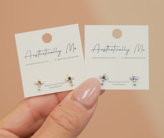 Baguette Cross Sleeper Studs